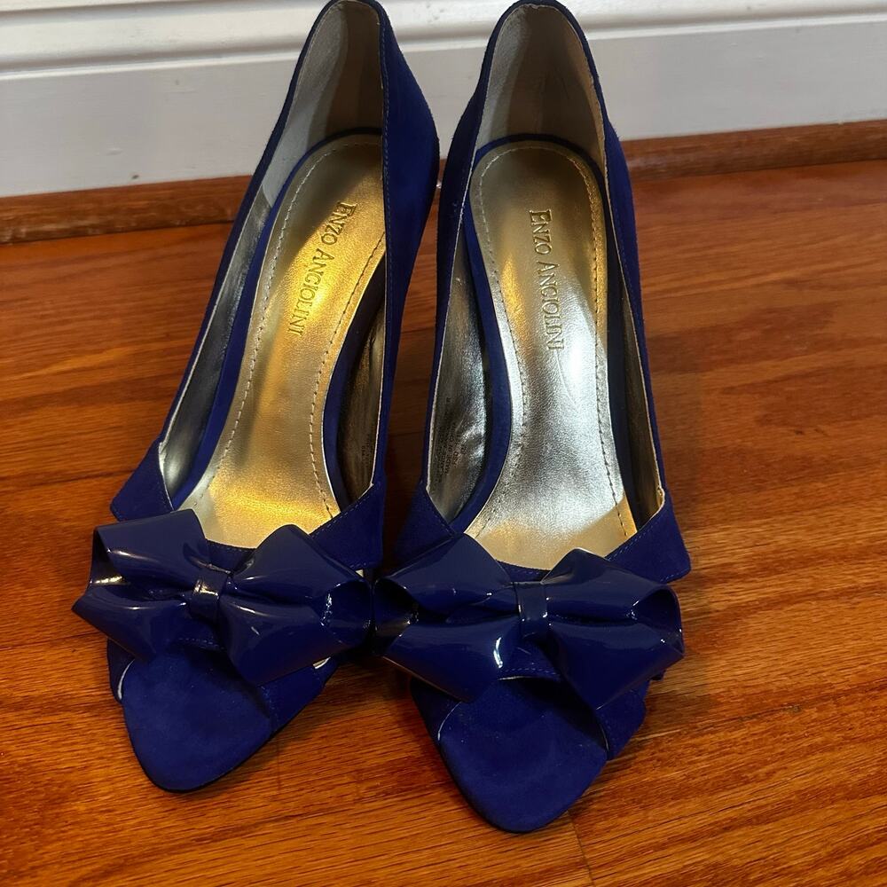 Enzo Angiolini Blue Suede Bow Pumps sz 8 - Picture 6 of 9